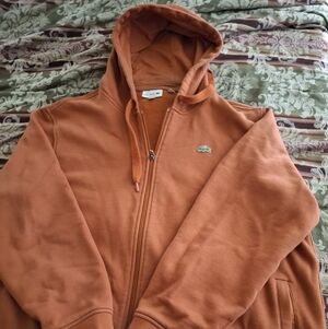 Lacoste Rust Orange Full-Zip Hoodie with Croc Patch